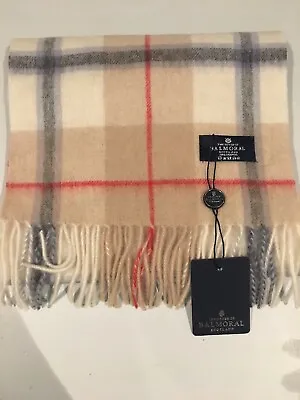 Scotland Balmoral Camel Thompson Check Tartan Lambswool Scarf New Cosy Warm Soft • £22