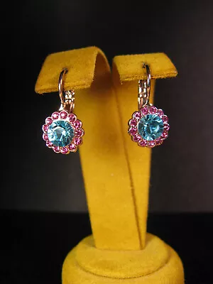 MARIANA EARRINGS BLUE PINK FLOWER SWAROVSKI CRYSTALS ROSE GOLD PL Gift Valentine • $60