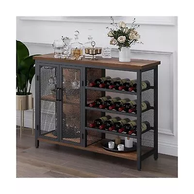 GiftGo Industrial Bar Cabinet For Liquor And Glasses Wood And Metal Freestand... • $236.35