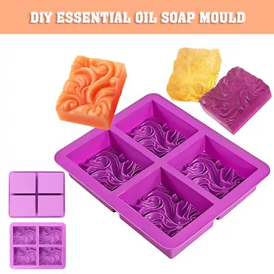 4 Cavity Wave Handmade Soap Mold Square Jelly Pudding Mould Mousse Cake Tool • £6