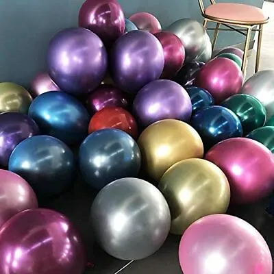 $4.49 • Buy 1 To 250 12 Inch Metallic Balloons Metal Chrome Shiny Latex Balloon Birthday US