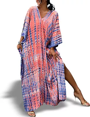 Peach-Blue_ Shibori Tie And Dye - Caftan | Maxi- Kaftan For Women | • $23.98