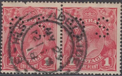 $16 • Buy Stamps 1d Red KGV Perforated OS Pair 1918 Adelaide South Australia Postmark   