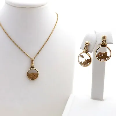 Pure Alaskan Gold Nuggets Lucite Encased Dangle Earring Pendant Necklace Set • $280.25