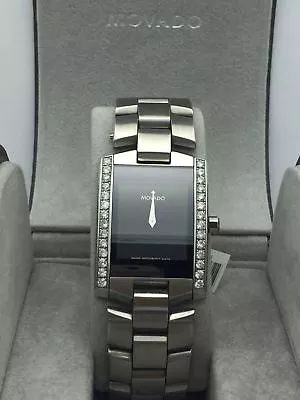 Movado Eliro Unisex Black Dial 1.00CT. 28 Diamonds Steel Bracelet Watch 0604419 • $2895