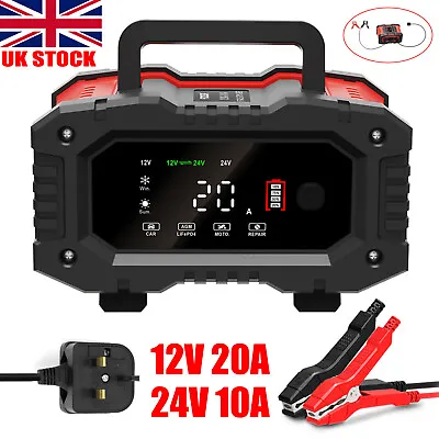 Smart Battery Charger 20-Amp 12V/20A 24V/10A For Car Lithium Lifepo4 Lead-Acid • £40.99