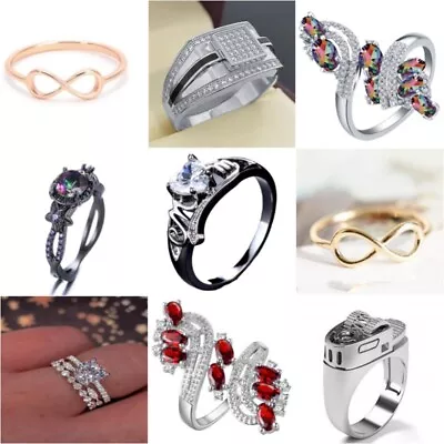 925 Silver Rings Fashion Size 5-12 Jewelry Elegant Vintage Punk Cubic Zirconia • $2.98
