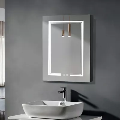 LED Illuminated Bathroom Mirror Cabinet With Demister Shaver Socket Wall Mounted • £79.99
