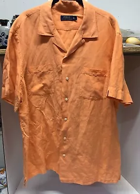 Vintage Polo Ralph Lauren Orange Shirt Silk Linen Blend Short Sleeve Men’s  XL • $23.99