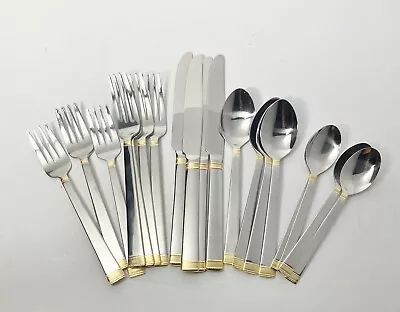 Towle Silver & Gold Tip Ribbed Stainless Glossy Flatware Set Service 4 China • $59.99