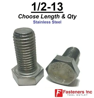 $21.43 • Buy 1/2-13 Stainless Steel Hex Cap Screw Bolt (All Sizes & Qty's) 18-8 / 304 Grade