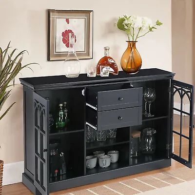 Sideboard Buffet Storage Cabinet With 2 Glass Doors Modern Farmhouse Entryway • $239.99