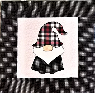 Scrappy Red Black Homespun Plaid Gnome Mini Quilt Top Only Appx. 15 ½  Sq #1596 • $14.99