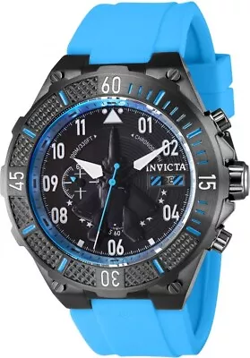 Invicta Aviator Men's Black Dial Chronograph Quartz Blue Silicone Band Watch • $64.50