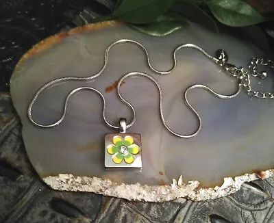 LIA SOPHIA  Flower Play  Green And Yellow Y2K Style Flower Silver Tone Necklace! • $15