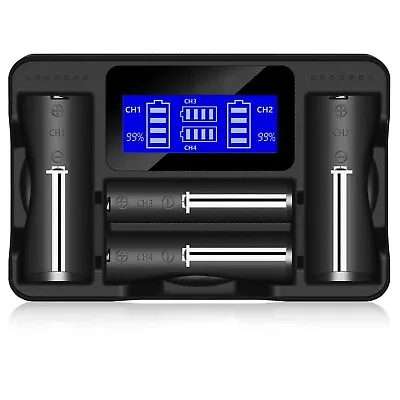 Universal Smart LCD Display4 Slot USB Battery Charger For Li-ion Ni-Mh Cd AA AAA • £13.99