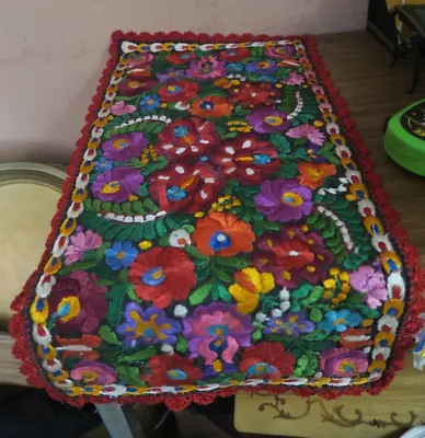 Vintage Fine Hungarian MATYO Hand Embroidered Doily Dresser Shawl Cloth 11 X23  • $100