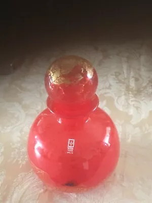 Rare Red & Gold Fleck Mdina Malta Art Glass Bottle & Stopper Signed & Dated 03  • $35