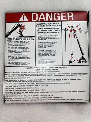 MANITEX GROVE NATIONAL CRANE DECAL “DANGER” Electrocution Hazard. #1702763 • $57.97