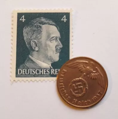 Third Reich World War 2 Coin And Hitler Stamp Set Military History Memorabilia • £4.99