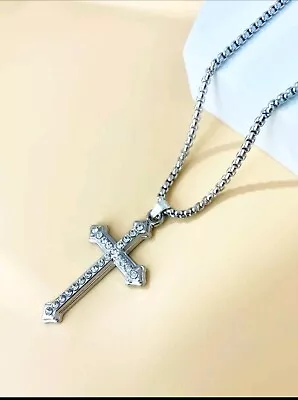 Cross Necklace For Men Stainless Steel Mens Cross Necklace Silver Religious  • £3.99