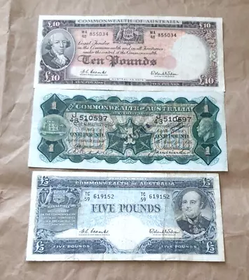 $800 • Buy 1927 Australian £1 Banknote+1 Of 10 Pound 1960 +1960 1 Of 5 Pound 1960