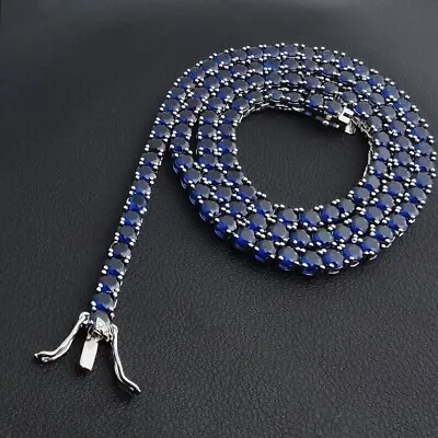 45.72 Ct Lab Created Blue Sapphire 14K White Gold Plated 5MM Tennis Necklace 18  • $237.93