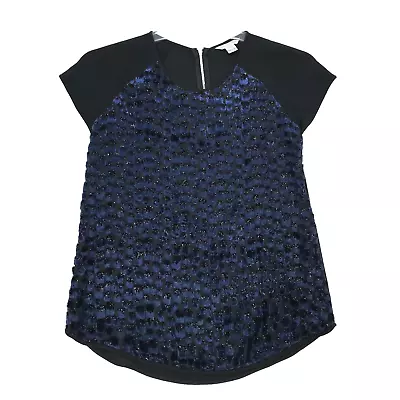 Diane Von Furstenberg Livian Velvet Burnout Blouse S Small Black Navy Silk Blend • $44.99