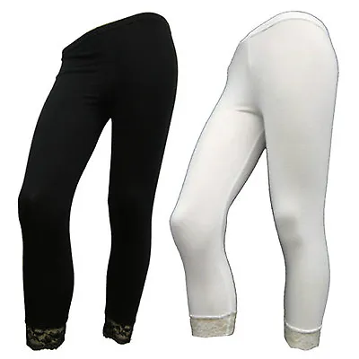 Ladies Brand New Bottom Lace 3/4 Cropped Viscose Women Legging In Assorted Color • £3.45