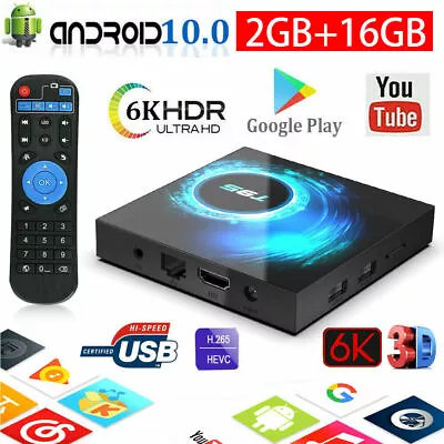 T95 Android 10.0 TV Box 2GB 16GB Quad Core HD 6K HDMI WIFI 5G  Media Player UK • £25.95