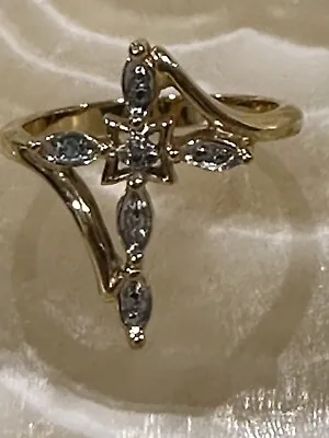 Vintage 14 Kt Solid Gold Natural Diamond Cross Ring Sz 7 • $280