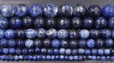 Natural Sodalite Jasper Gemstone Faceted Round Beads 4mm 6mm 8mm 10mm 12mm 15  • $4.53