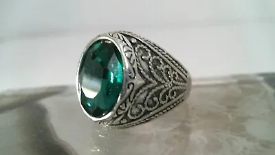 Mens Silver Plated Fantsy Oval Cut Emerald Zircon Ring Size 11 • $19.99