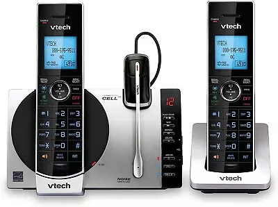 VTech Connect To Cell DS6771-3 DECT 6.0 Cordless Phone - Black Silver • $49.99