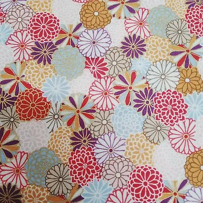 Japanese Traditional Floral Kimono Cotton Fabric For Dress And Quilting Per 50cm • £1.50