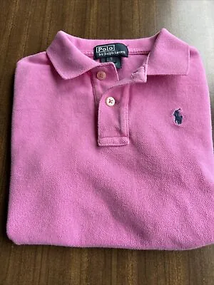 Ralph Lauren Cap Sleeve Polo Shirt Girls Sz 5 Pink Embroidered Navy Polo Pony • $4.99