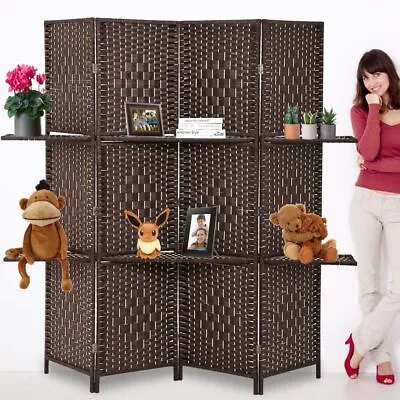 4 Panel Room Divider Folding Portable Room Screen With Removable Storage Shelves • $76.96