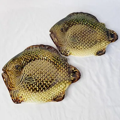 Granit Hungary Art Pottery 2 Fish Plates Gold Green • $36.45