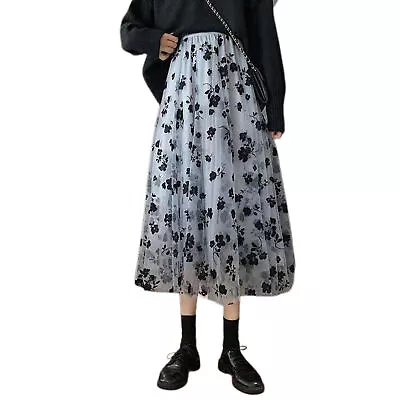 Skirt Soft Lightweight Floral Pattern Pleated Vintage Mid-length Dress Elastic • $28.77