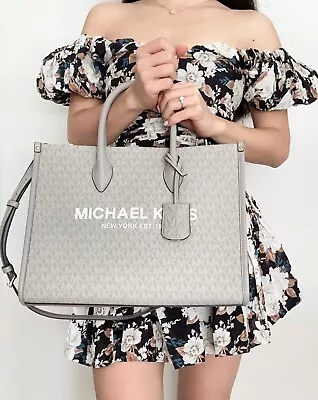 Michael Kors Mirella East West Medium Tote Pearl Grey MK Signature • $188