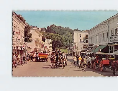 Postcard Horse Carriages Main Street Mackinac Island Michigan USA • $9.95