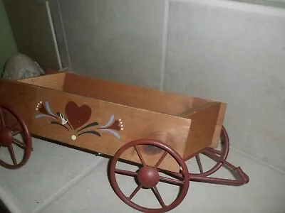 Wagon Home Decor Wood W Metal Wheels. Slanted. Handpainted Holds Crackerspens+ • $14.89