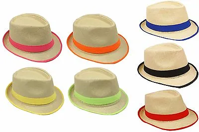 STRAW FEDORA W/ BAND & RIM LINE Trilby Gangster Panama Classic Vintage Style HAT • $11.99