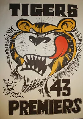 1943 Richmond Jack Dyer Signed Weg Poster  Best Wishes From Jack Dyer COA Tigers • $495