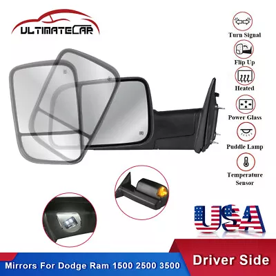 Driver Side Power Heated Tow Mirror For 2009-18 Dodge Ram 1500 2010-18 2500 3500 • $85.96