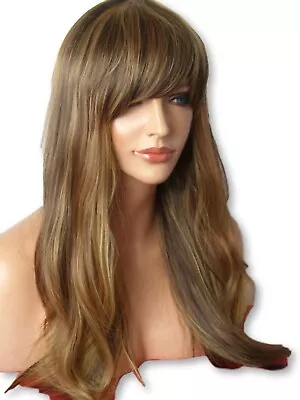 Long Wavy Brown Highlight Blonde Real Natural Womens Fashion Wig UK C25 • £12.99
