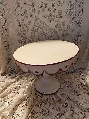 Rustic Farmhouse Primitive Country Metal Ivory/Red Pedestal Cake Stand 12  D • $18.35