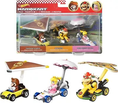 Hot Wheels  MARIOKART Vehicle + Glider Set Of 3 Princess Peach Bowser Mario • $51.99