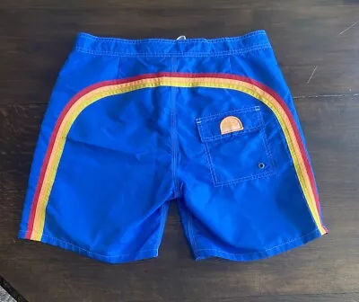 Sundek Mens Classic Boardshort 6.5” Inseam Blue Logo Pocket Beach Aloha 32 • $40