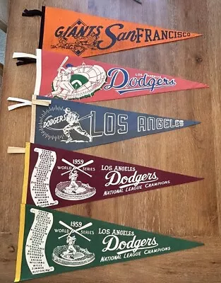 Vintage 1950’s Los Angeles Dodgers & San Francisco Giants Baseball Felt Pennants • $600